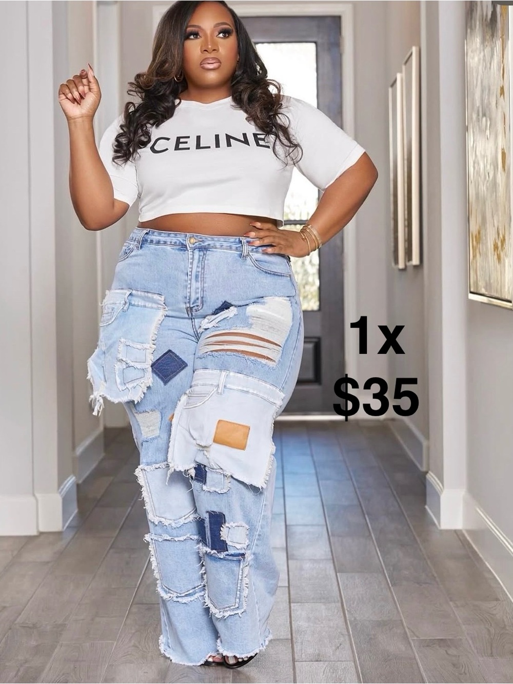 Blue patchwork jeans